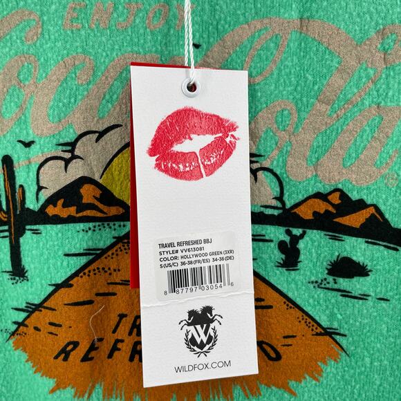 WILDFOX x Coca Cola Sweatshirt Size Small Travel Refreshed Graphic Green NWT - Picture 7 of 16